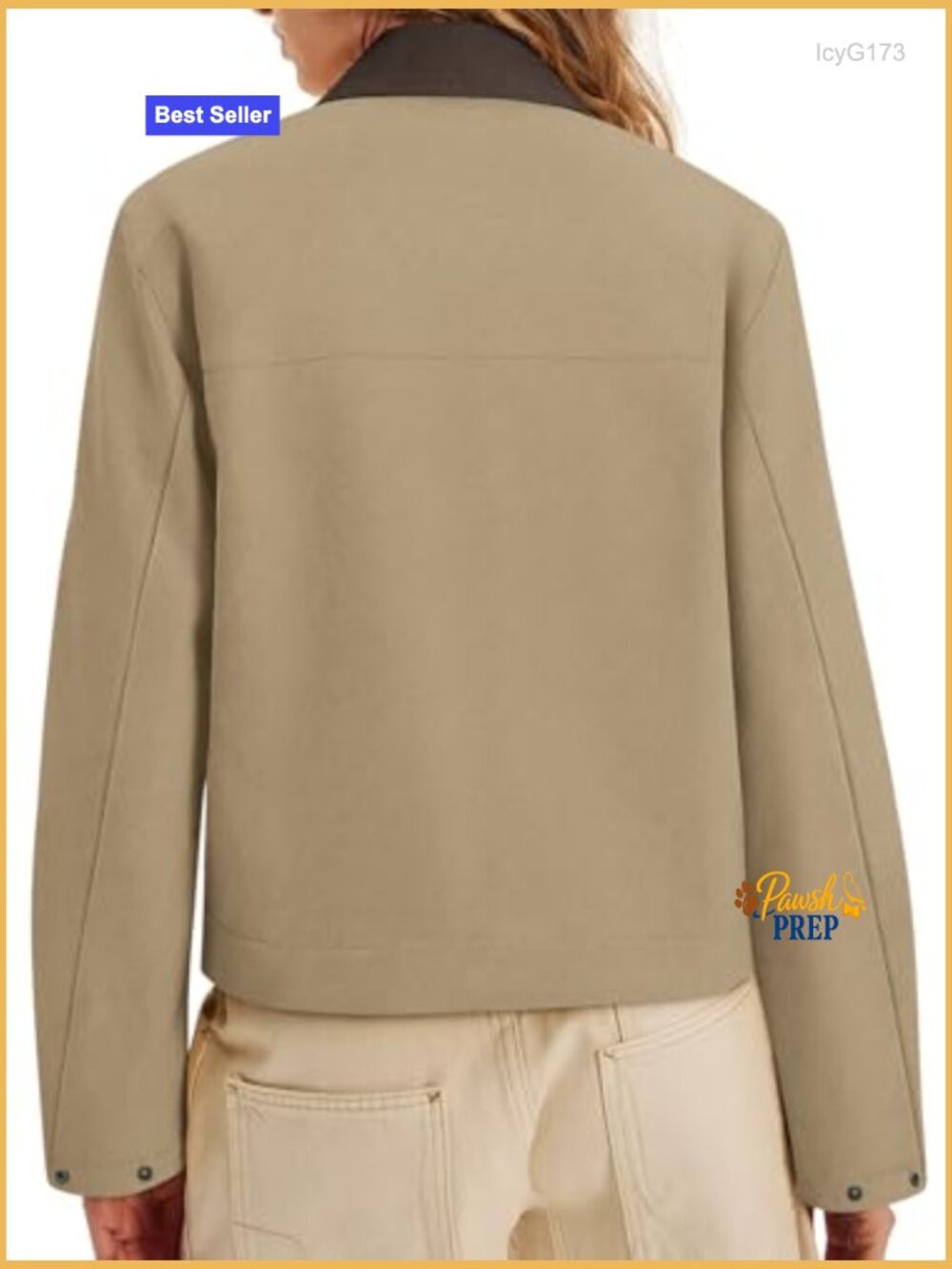 Faux Suede Cropped Zip Up Jacket with Contrast Collar and Pockets - Picture 3 of 7